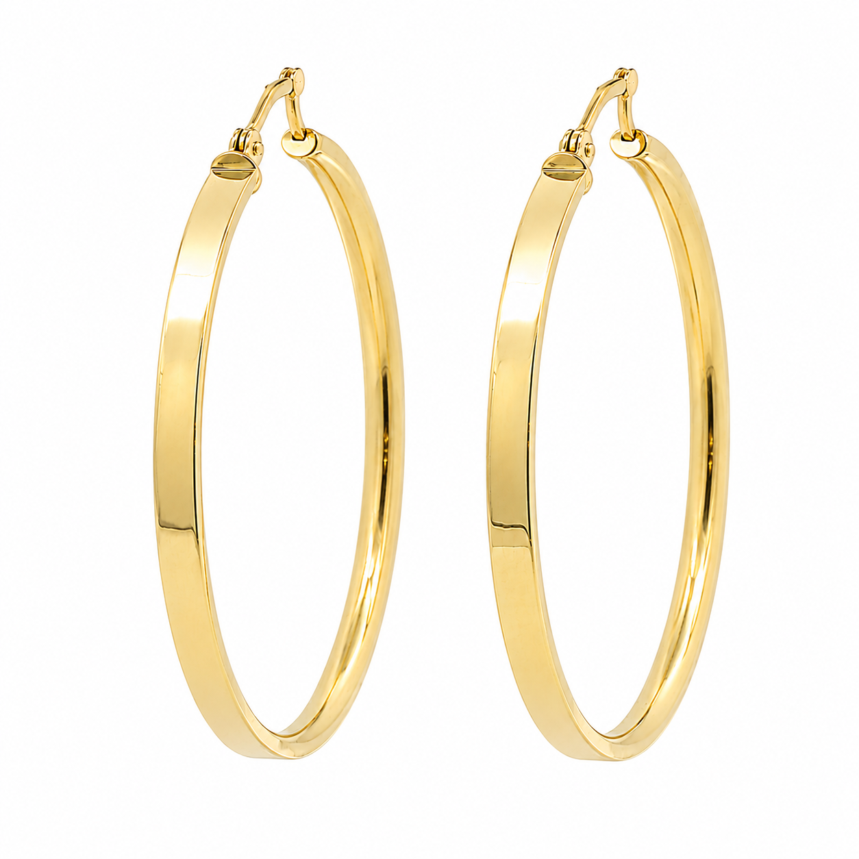 10K Polished Flat Profile Yellow Gold Hoop Earrings