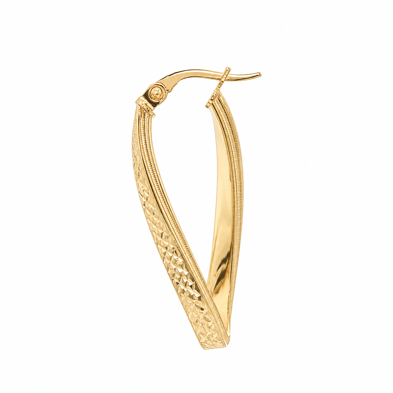 14K Elongated Textured Twist Hoop Earrings in Yellow Gold
