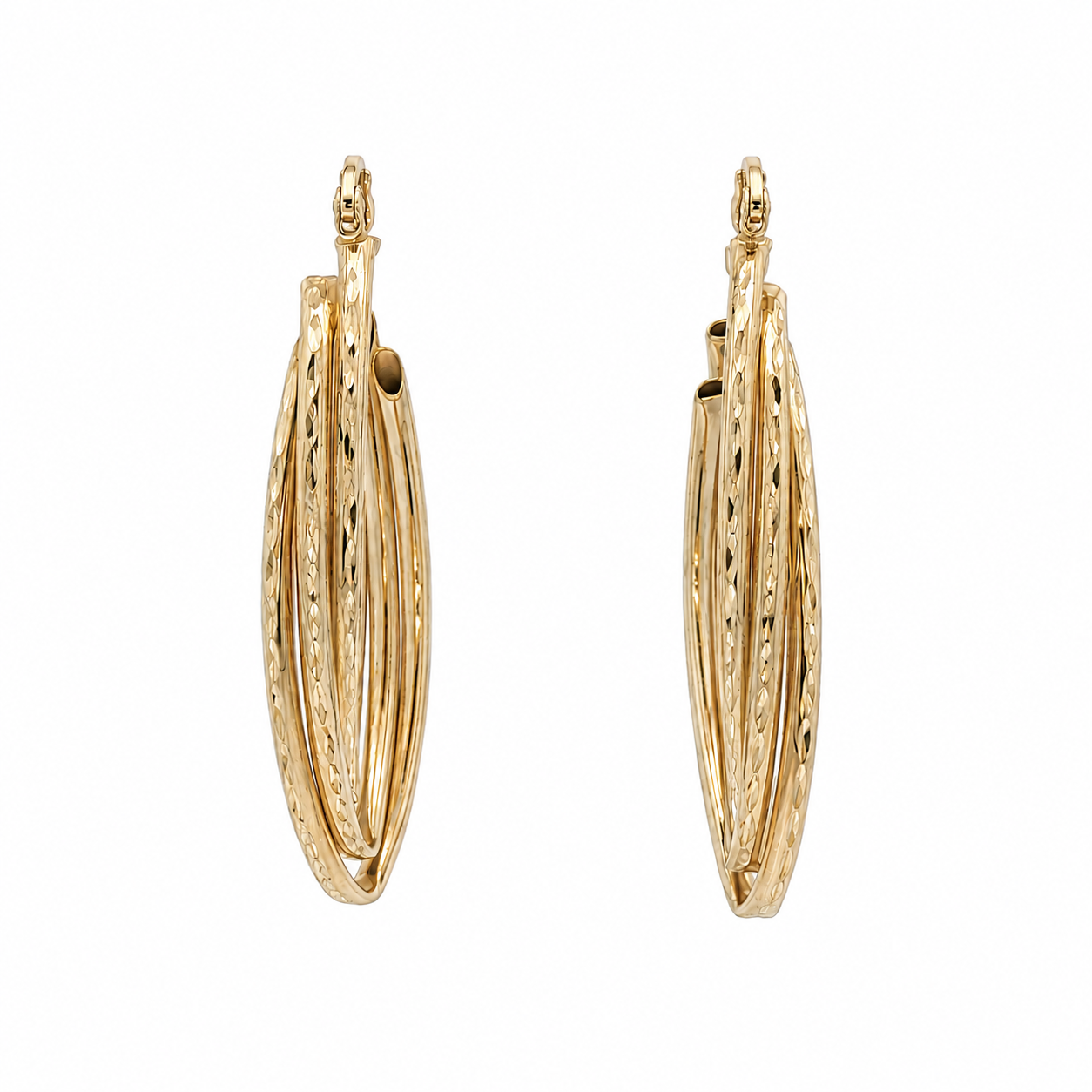 14K Textured Triple Oval Hoop Earrings in Yellow Gold