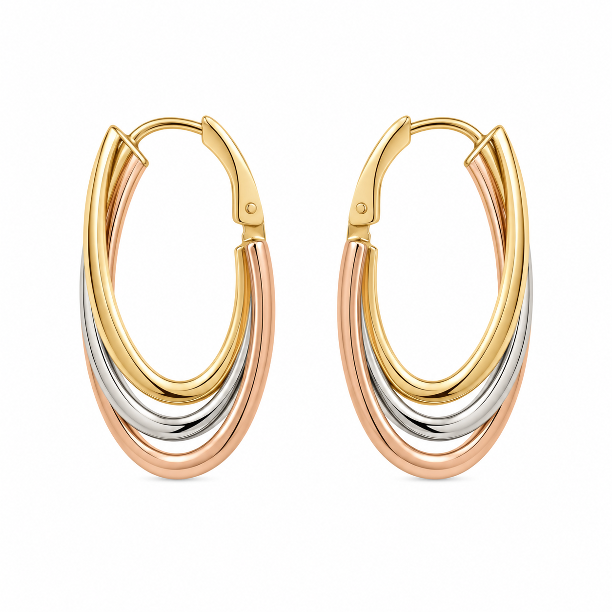 14K Tri-Colour Gold Interlocking Triple Hoop Earrings