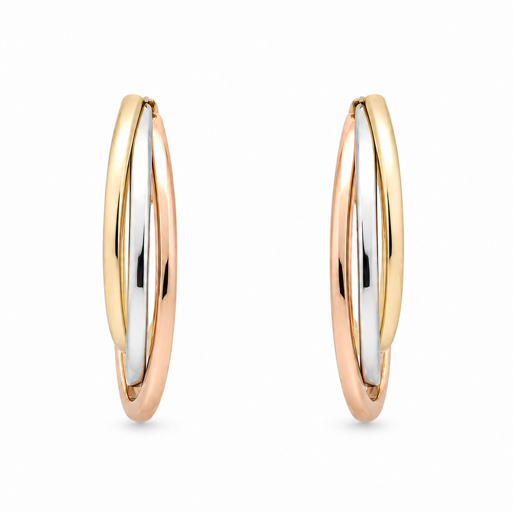 14K Tri-Colour Gold Interlocking Triple Hoop Earrings