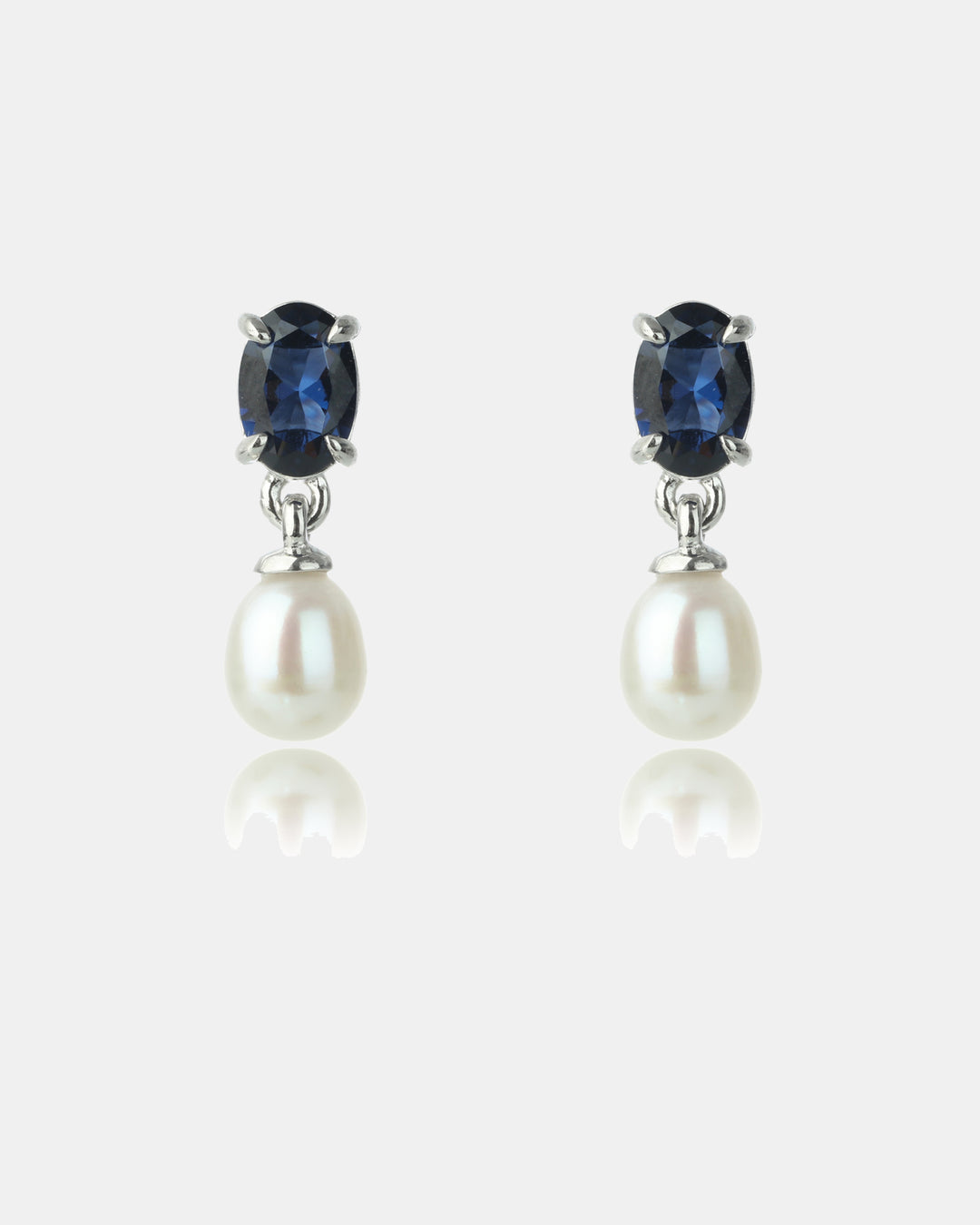 Freshwater Pearl & Sapphire Blue CZ Drop Earrings