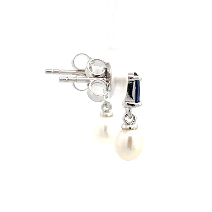 Freshwater Pearl & Sapphire Blue CZ Drop Earrings