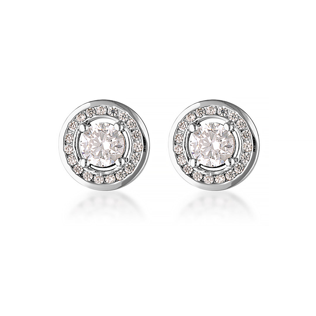 Round Halo CZ Stud Earrings