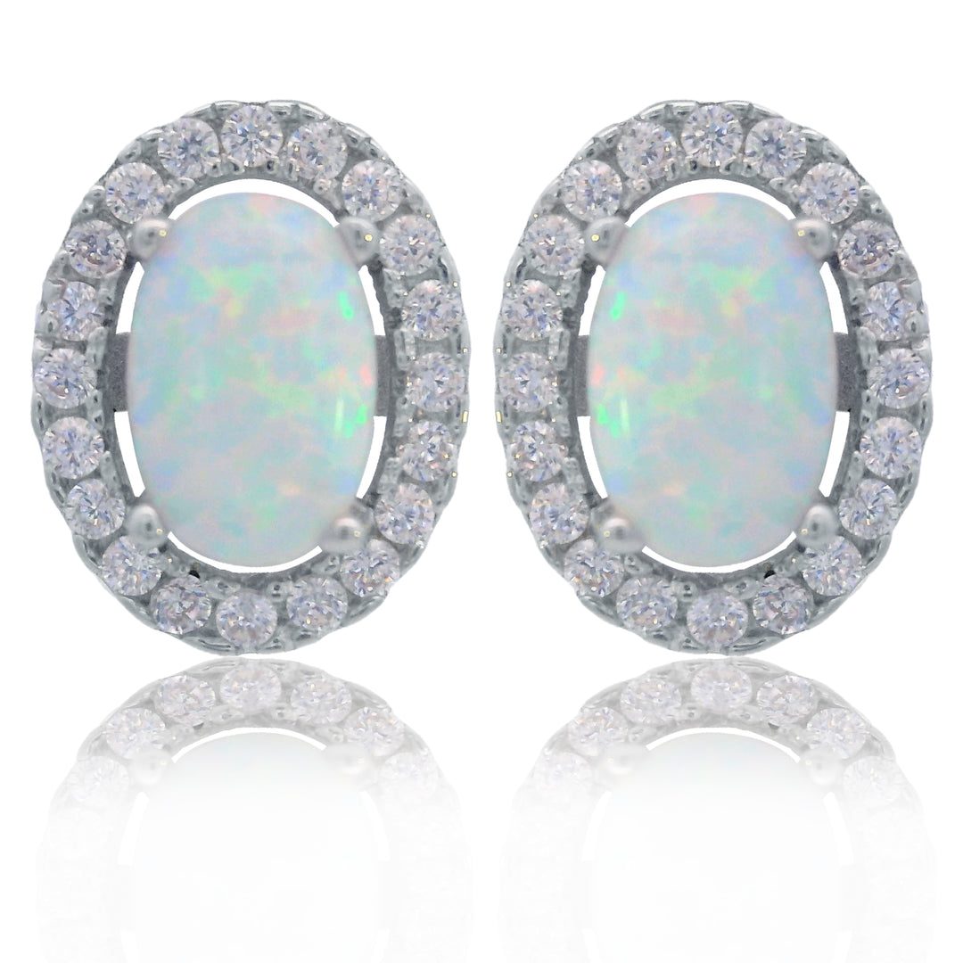 Created Opal Halo Stud Earrings