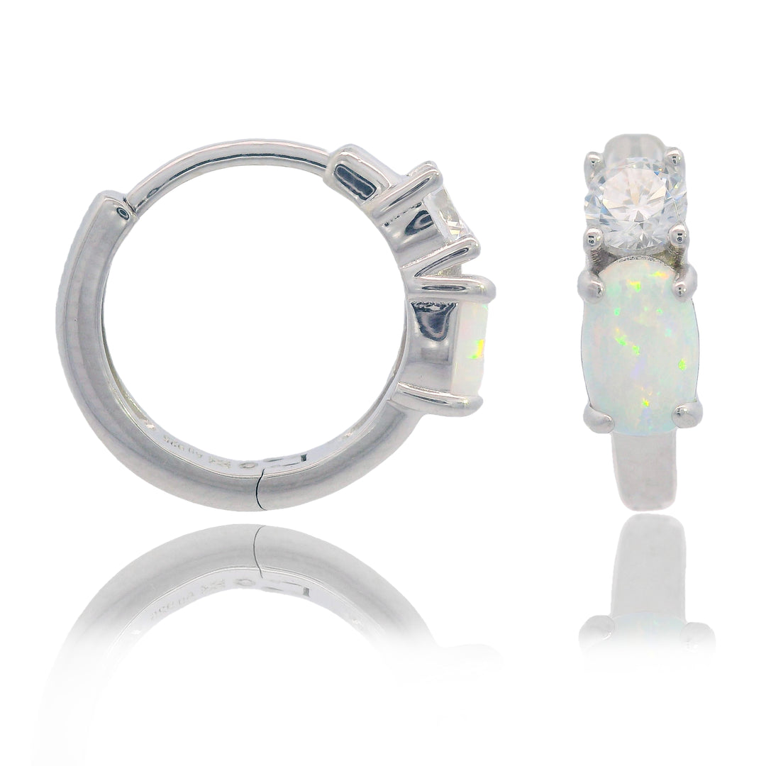 Created Opal & CZ 13MM Huggie Earrings