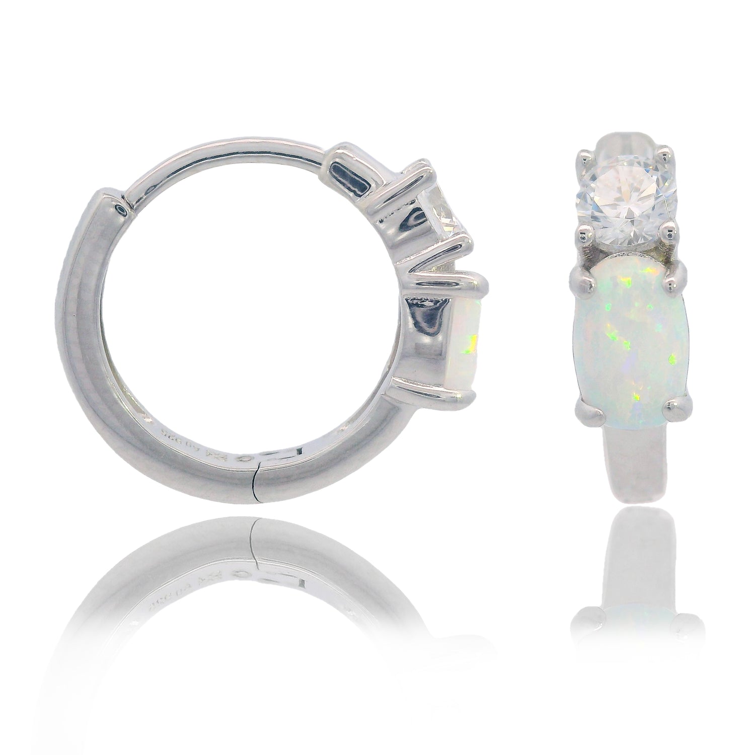 Created Opal & CZ 13MM Huggie Earrings