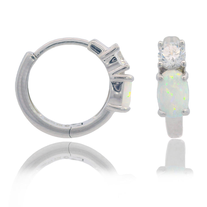 Created Opal & CZ 13MM Huggie Earrings