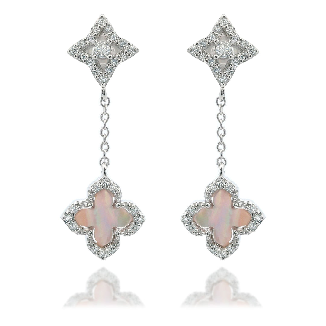 Fairwater MOP & CZ Clover Drop Earrings