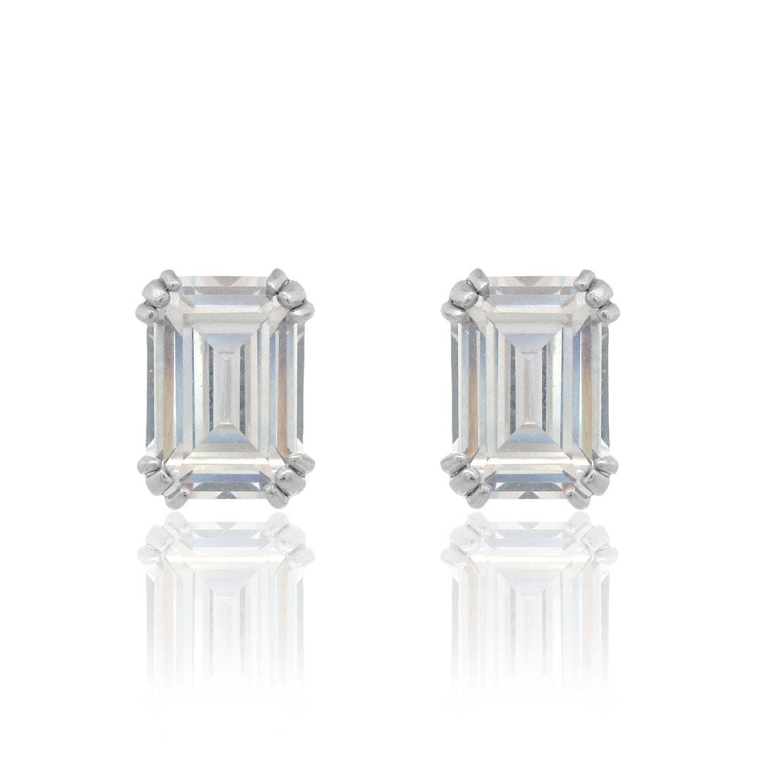 Emerald Cut CZ Stud Earrings