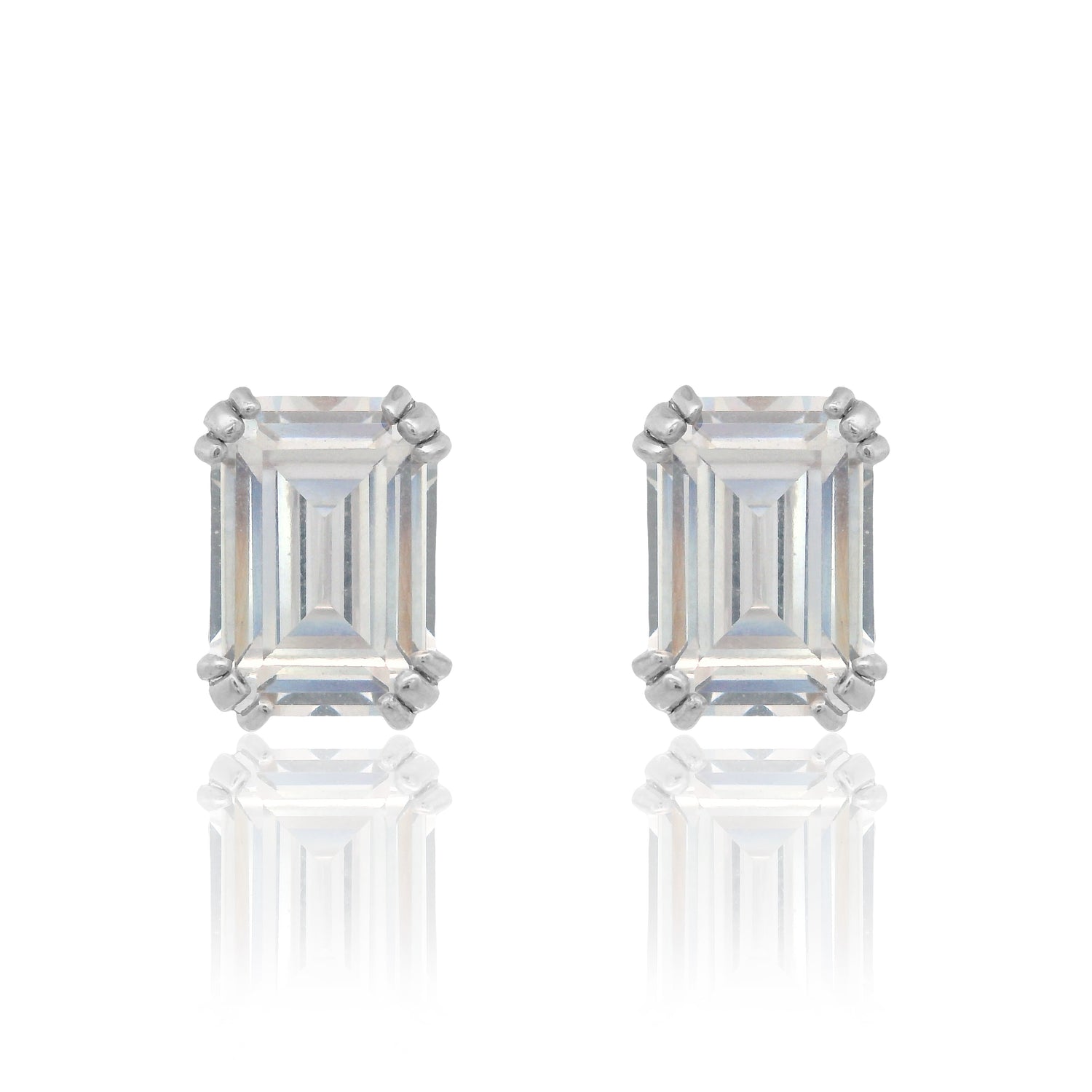 Emerald Cut CZ Stud Earrings