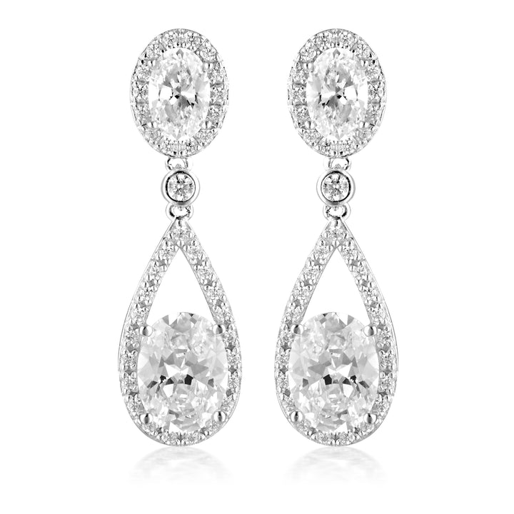 Aurora Radiance Rhodium-Plated Oval Drop Earrings