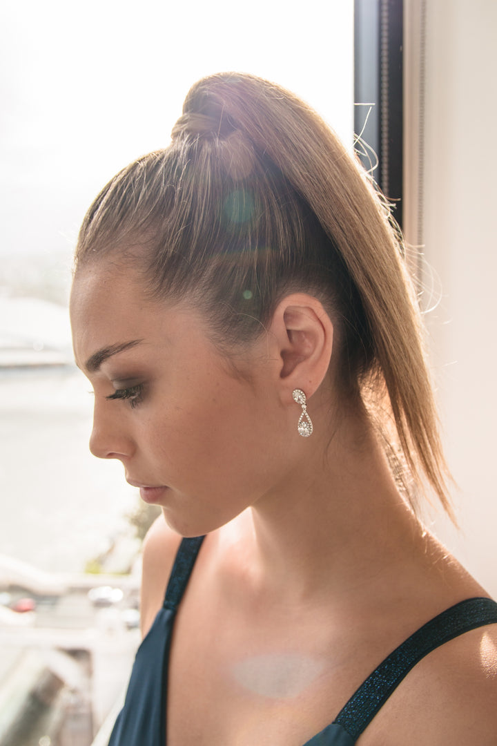 Aurora Radiance Rhodium-Plated Oval Drop Earrings