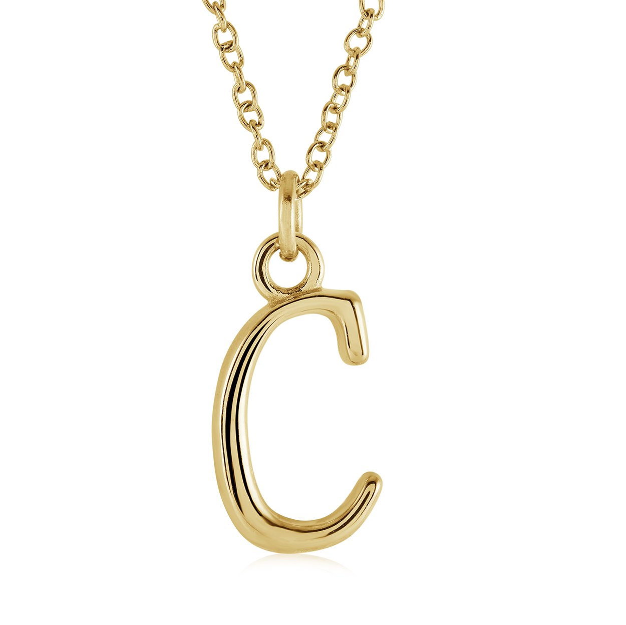Veloria Gold IP Stainless Steel Cursive Letter C Initial Necklace