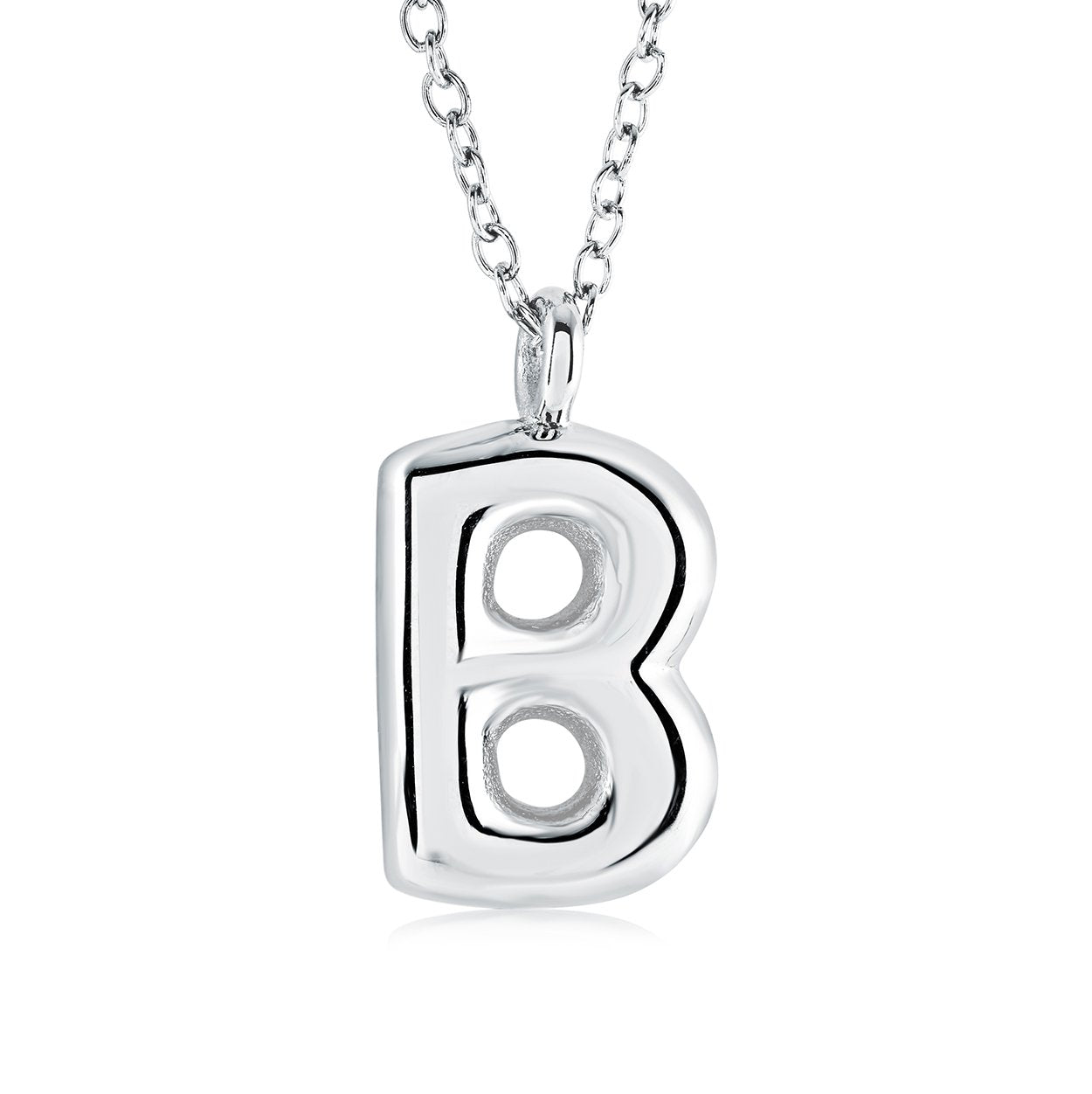 Veloria Stainless Steel Bubble Letter B Initial Pendant Necklace