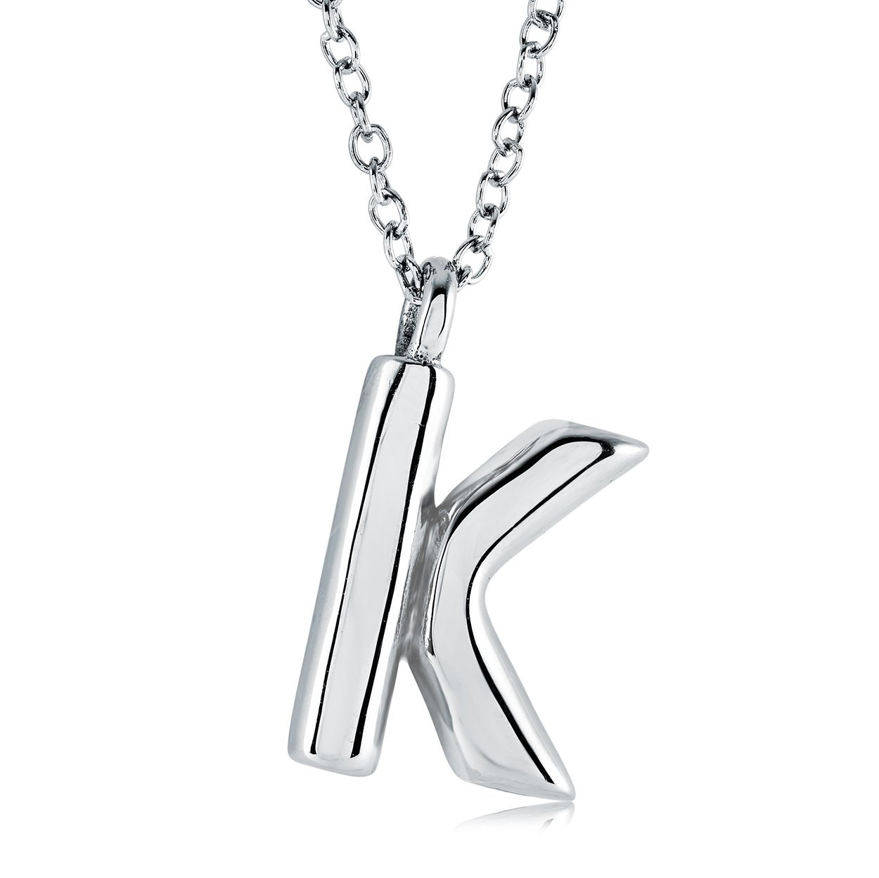 Veloria Stainless Steel Bubble Letter K Initial Pendant Necklace