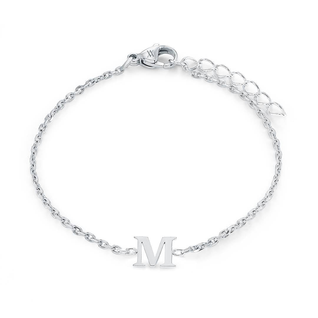 Stainless Steel Block Letter Initial "M" Bracelet