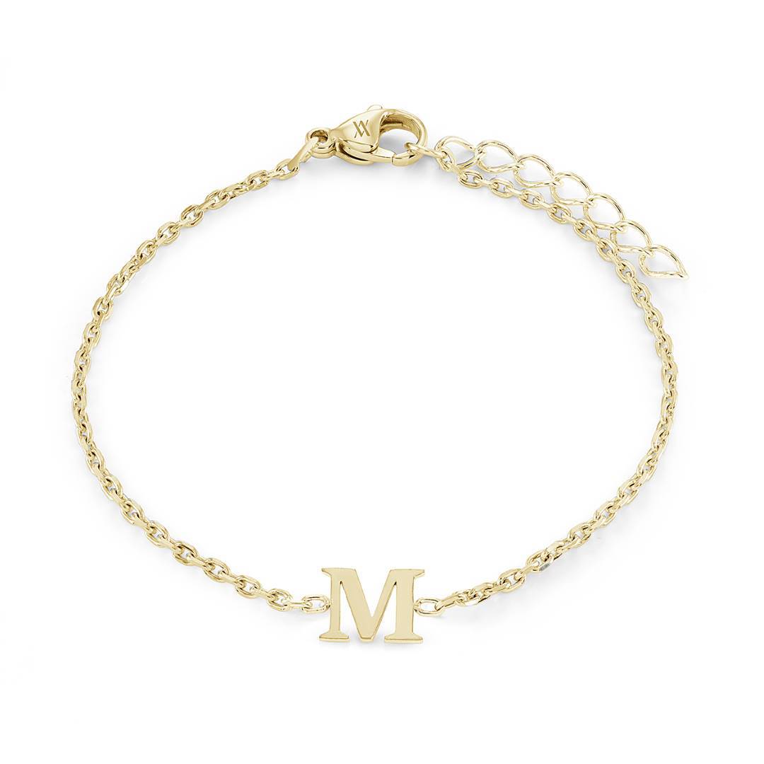 Veloria Gold-IP-Stainless Steel Block Letter Initial "M" Bracelet
