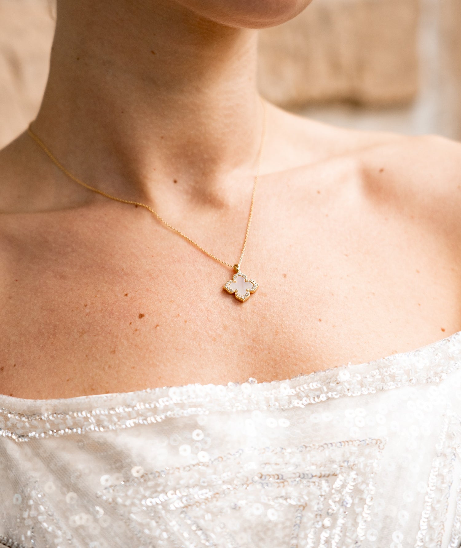 MOP Clover Halo Pendant, 17.7"