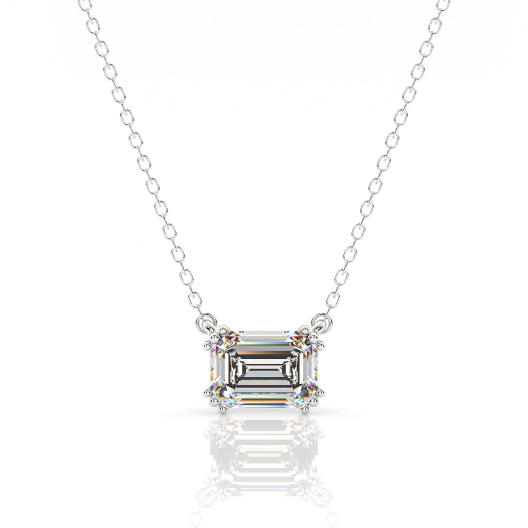 5x7MM Emerald Cut Hidden Halo Solitaire Pendant, 18.5"