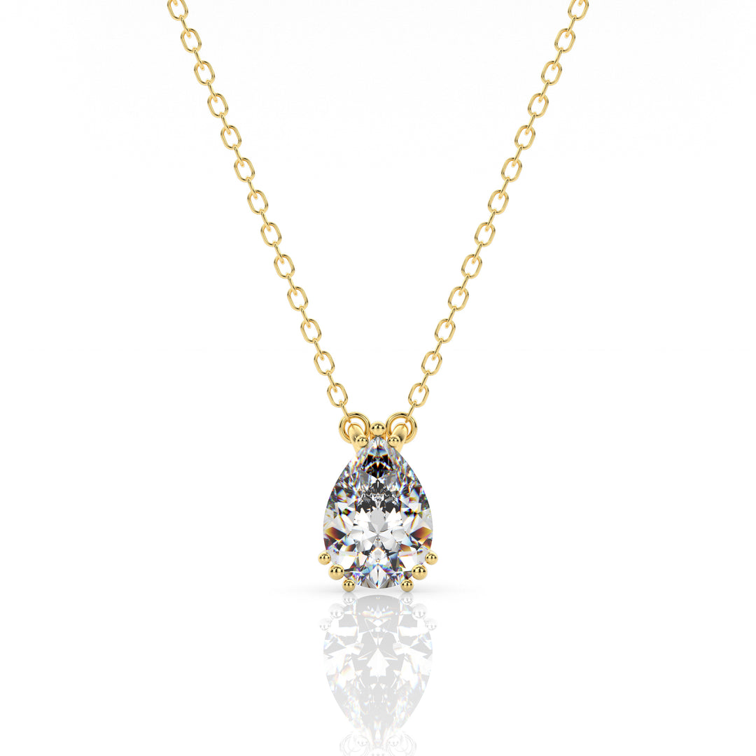 7MM Pear Cut Hidden Halo Solitaire Pendant, 18K GP