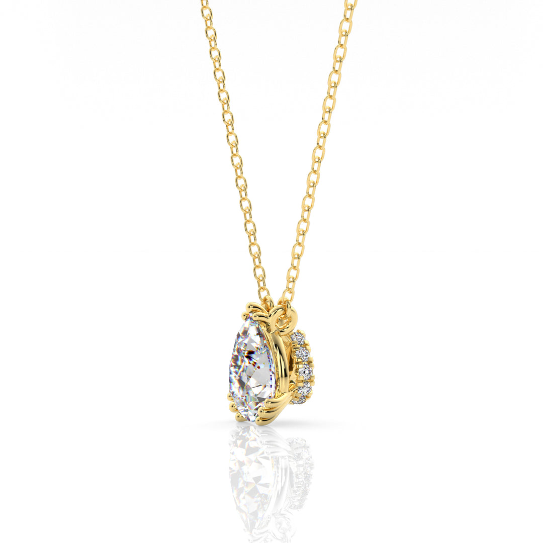 7MM Pear Cut Hidden Halo Solitaire Pendant, 18K GP
