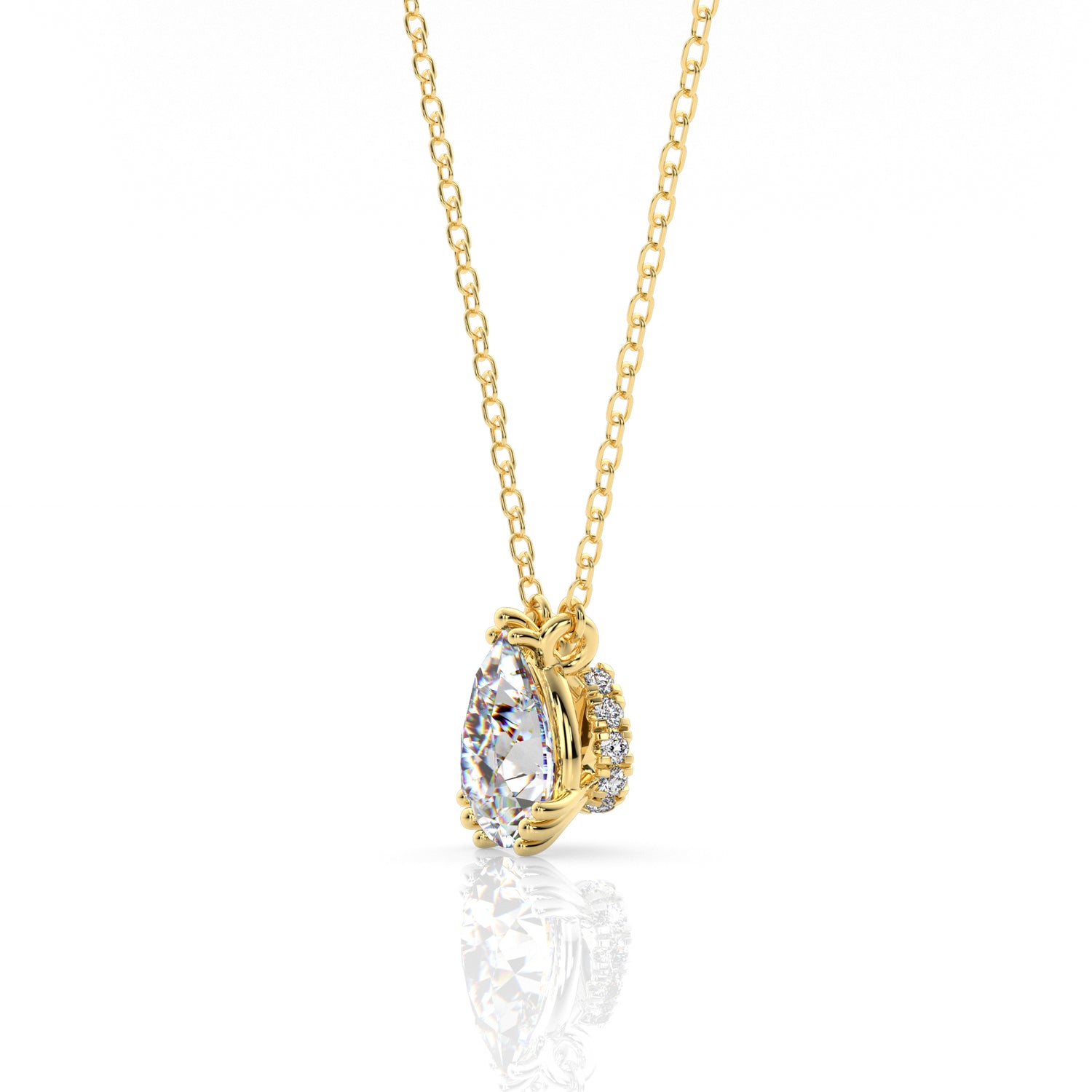 7MM Pear Cut Hidden Halo Solitaire Pendant, 18K GP