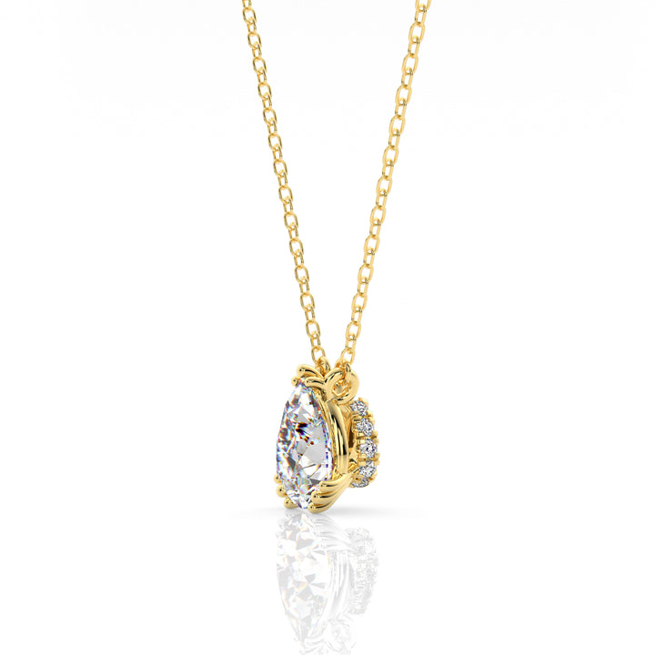 7MM Pear Cut Hidden Halo Solitaire Pendant, 18K GP