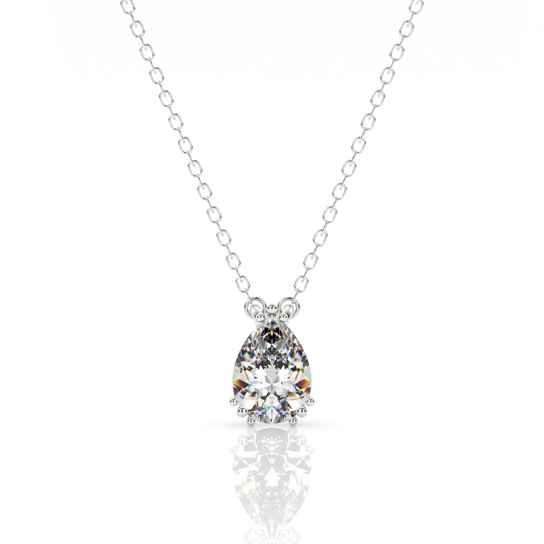 7MM Pear Cut Hidden Halo Solitaire Pendant, 18.5"