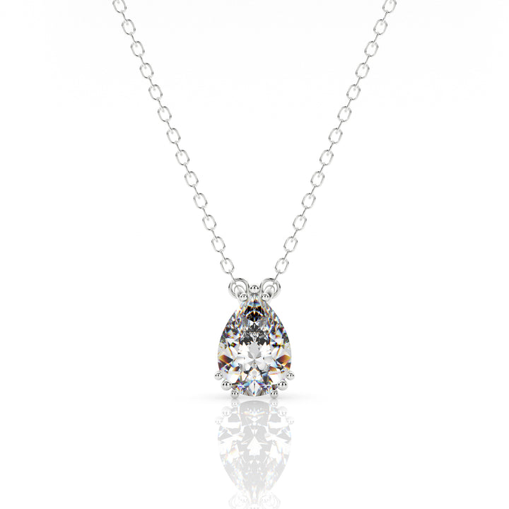 7MM Pear Cut Hidden Halo Solitaire Pendant, 18.5"
