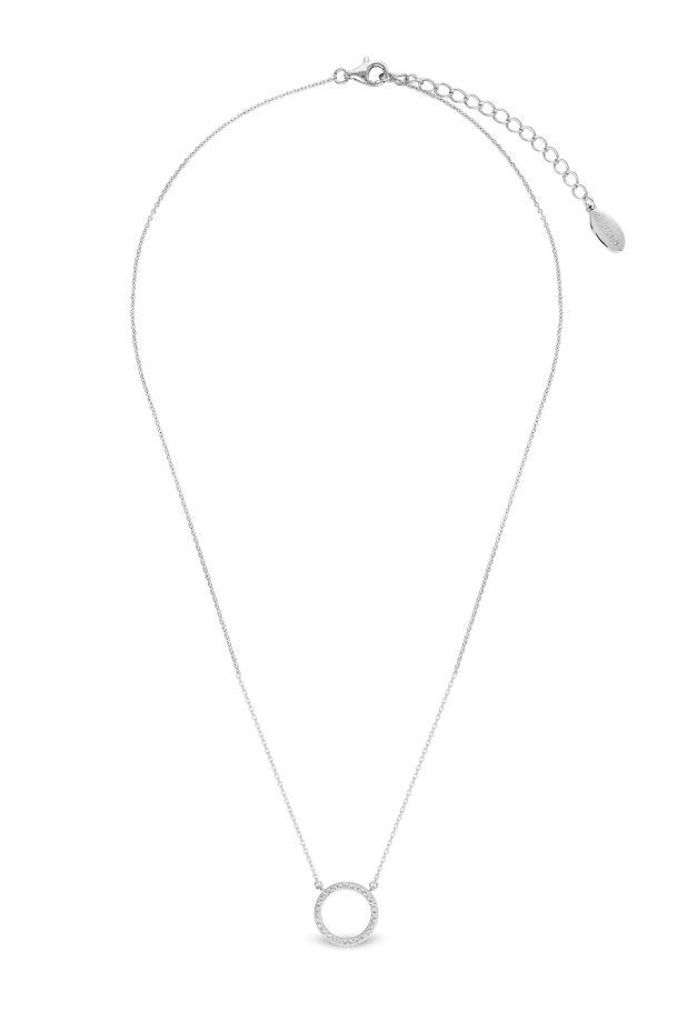Open Circle Silver Necklace with CZ Accents, 18"