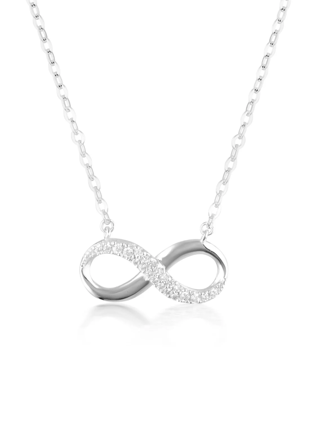 Love, Faith, Devotion Rhodium-Plated Sterling Silver Infinity Necklace