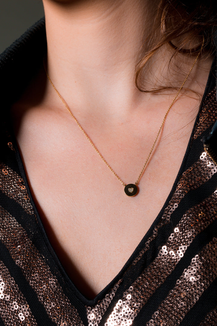 Rock Star Heart Gold-Plated Sterling Silver Disc Necklace