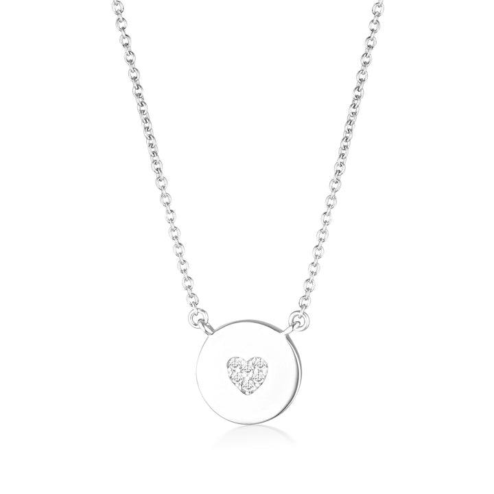Rock Star Heart Rhodium-Plated Sterling Silver Disc Necklace