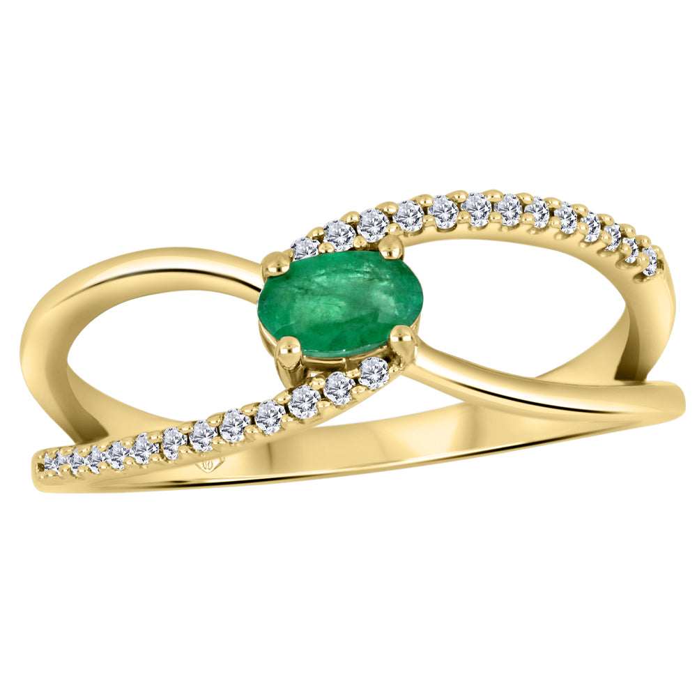FINAL SALE- 10K Yellow Gold Oval Emerald & Diamond Bypass Ring