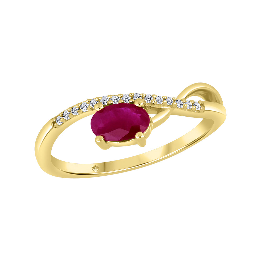 FINAL SALE - 10kt Yellow Gold Twisted Band Garnet & Diamond Ring
