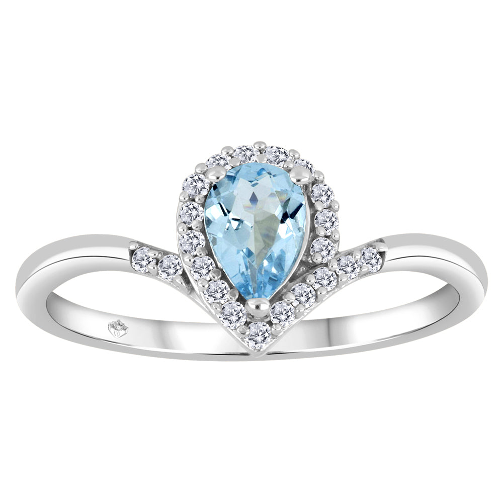 Beverly Hills 10K White Gold Aquamarine Chevron Ring