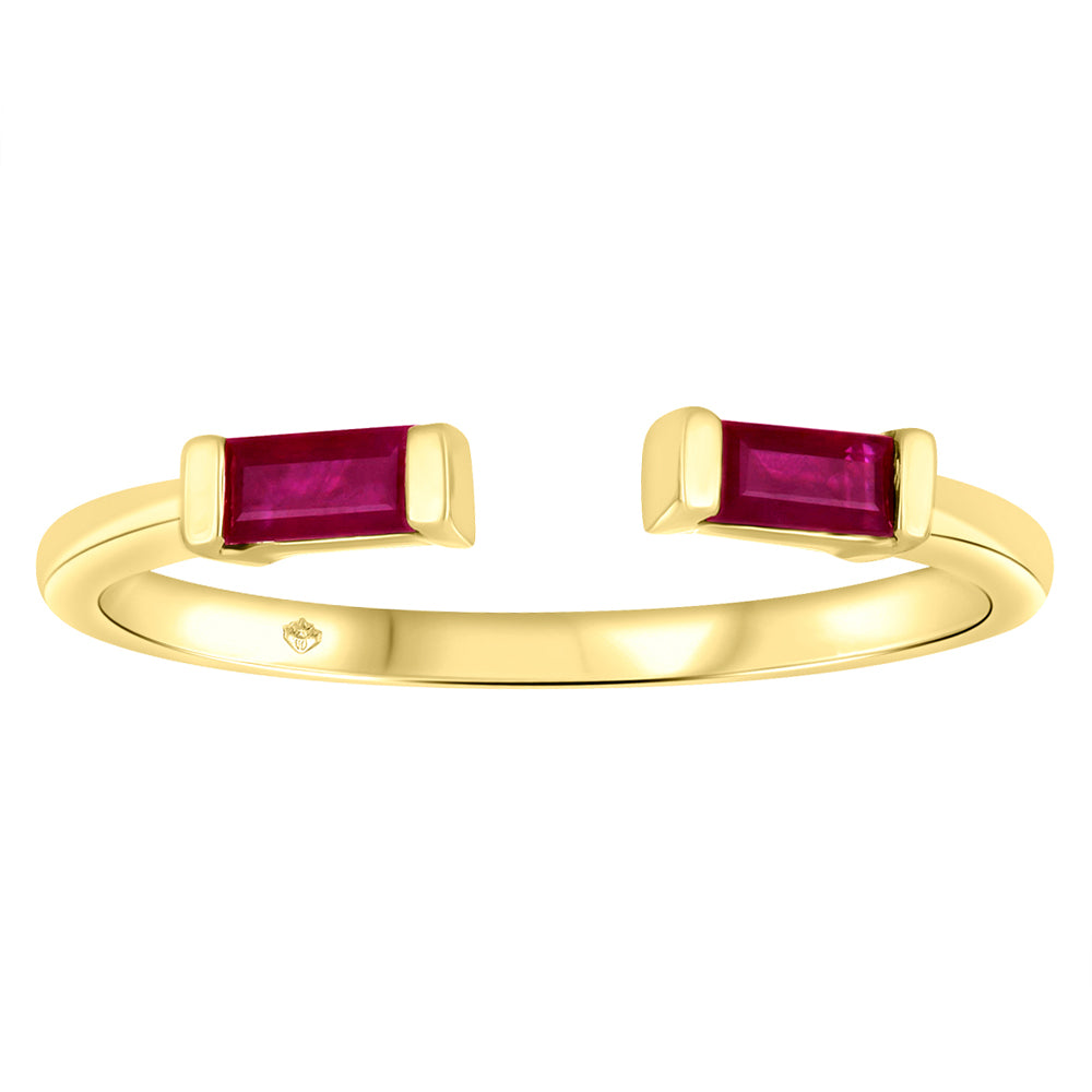 10kt Yellow Gold Open Band with Baguette Ruby Accents