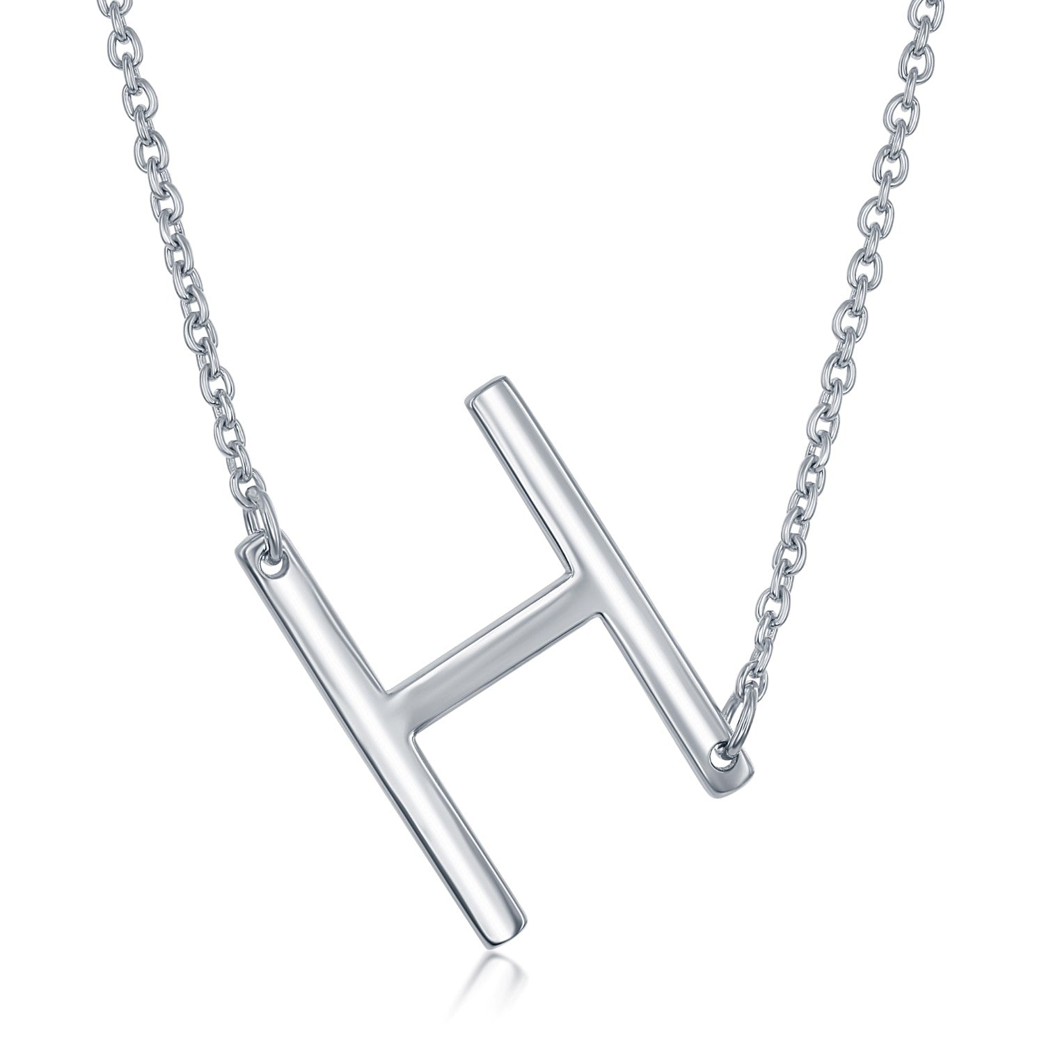 Silver Sideways Inital Necklace- H
