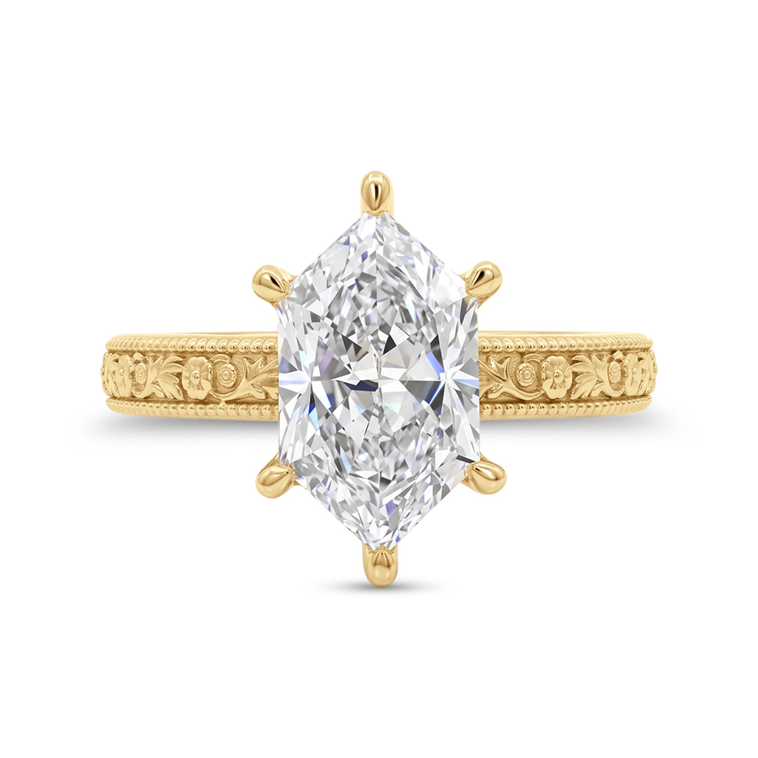 Love Grown Engraved Hexagonal Lab Diamond Ring