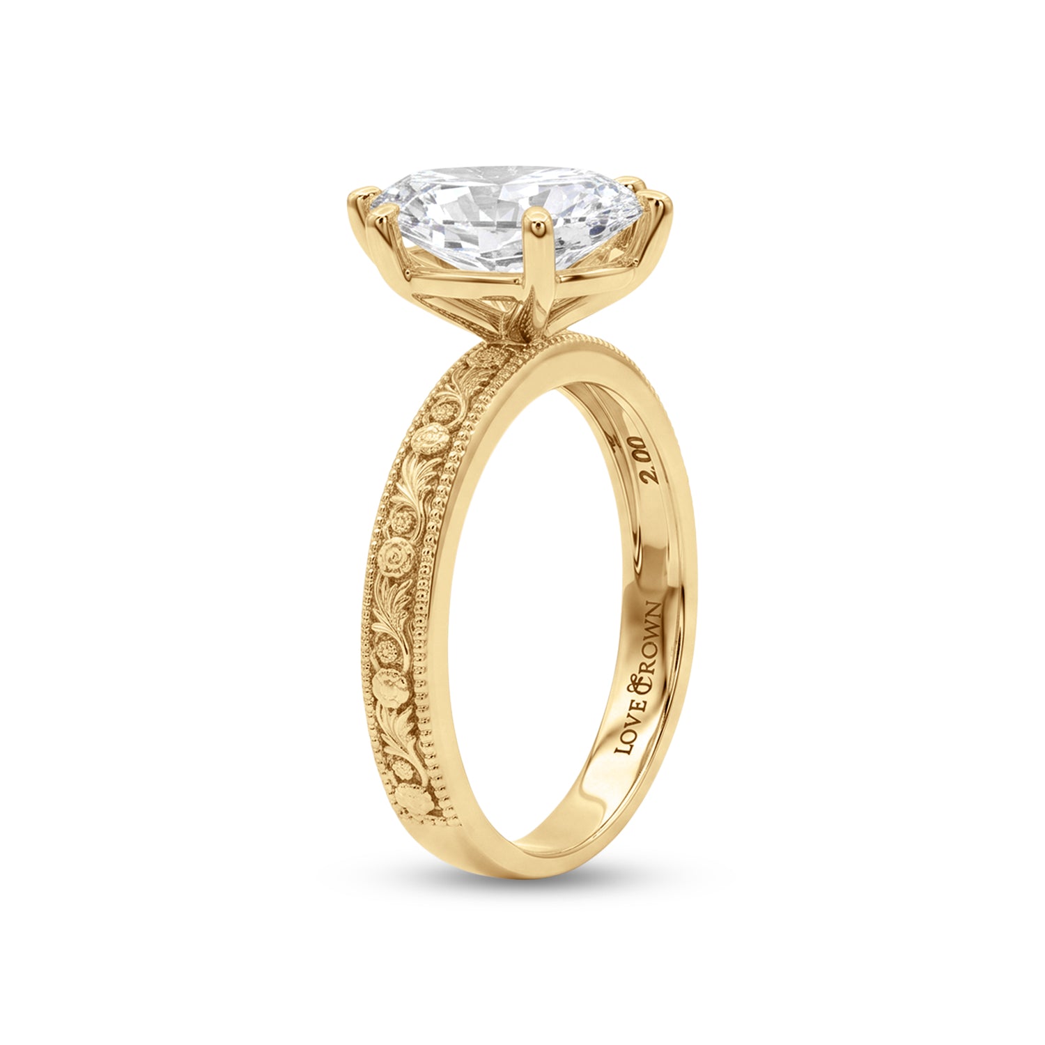 Love Grown Engraved Hexagonal Lab Diamond Ring