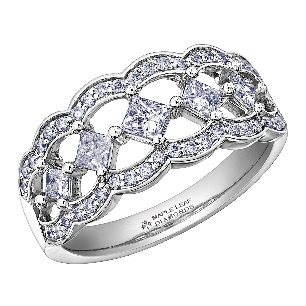 FINAL SALE - Maple Leaf Diamonds 14k White Gold Princess Lattice Band, 0.75 TCW