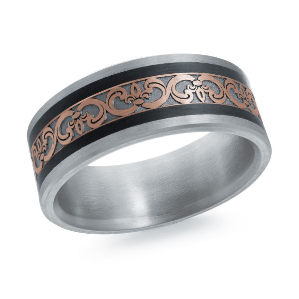 Mardini Noir - Carved Filigree 14K Gold and Carbon Fiber Ring