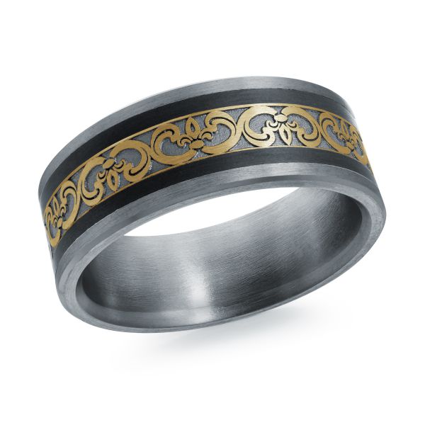 Mardini Noir - Carved Filigree 14K Gold and Carbon Fiber Ring