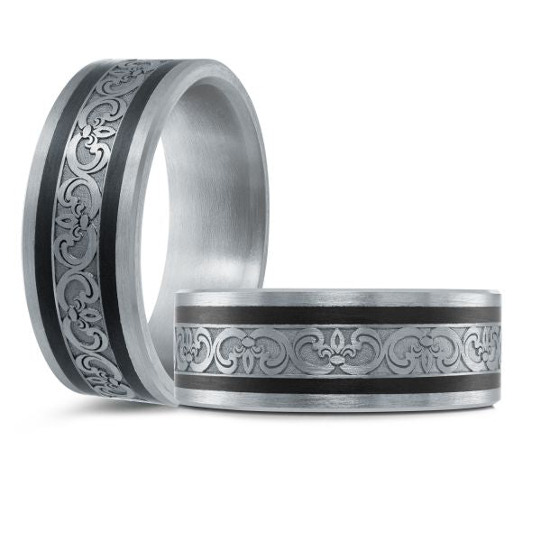 Mardini Noir - Carved Filigree 14K Gold and Carbon Fiber Ring