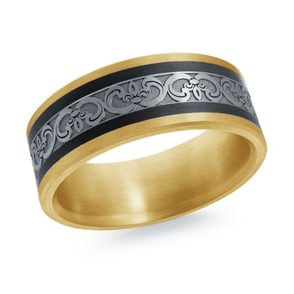 Mardini Noir - Carved Filigree 14K Gold and Carbon Fiber Ring