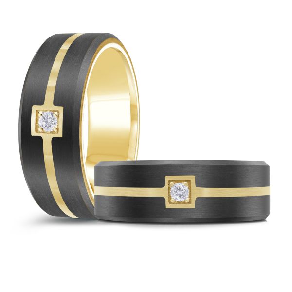 Mardini Noir - Matte Finish Carbon Fiber, Diamond and 14K Gold Ring