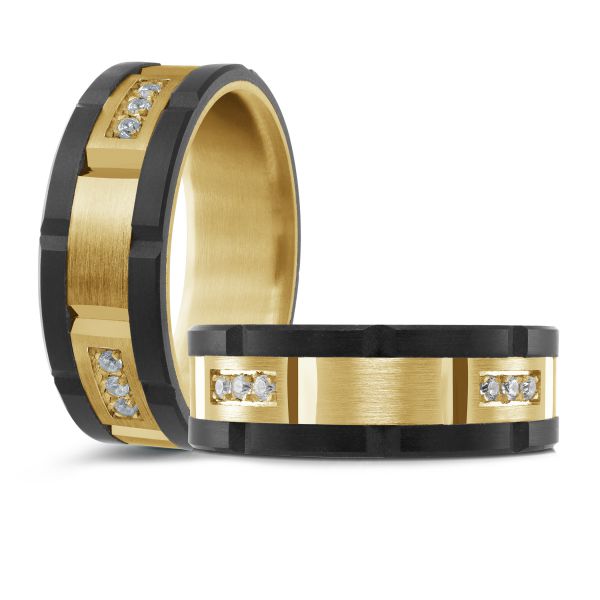 Mardini Noir - Matte Finish Carbon Fiber, Diamond and 14K Gold Ring