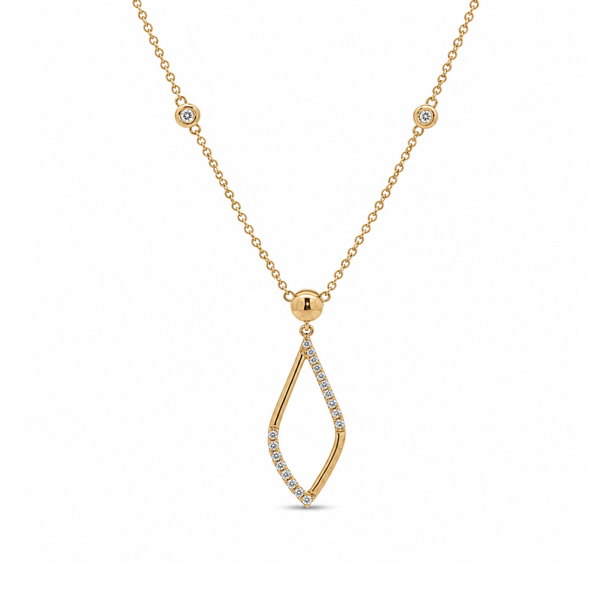 14k Yellow Gold Diamond Shaped Diamond Pendant on Station Chain