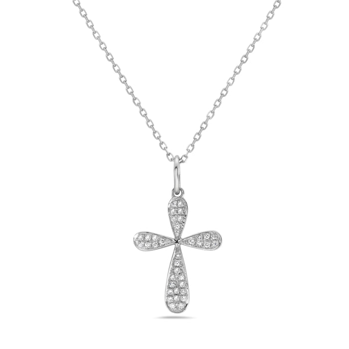 14K White Gold Natural Diamond Cross Pendant